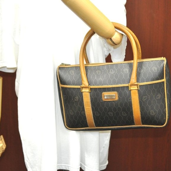 Auth Christian Dior Honeycomb Hand Tote Bag PVC Leather Black Brown - Picture 12 of 12